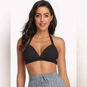 Plus Size Bikini Top - 4XL Black Halter Neck, Tie Back - Multi Sizes